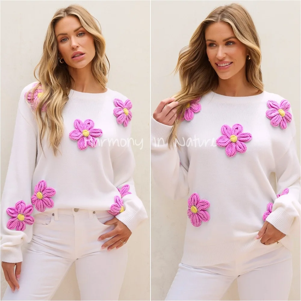 Petal Path Knit Sweater - Pink